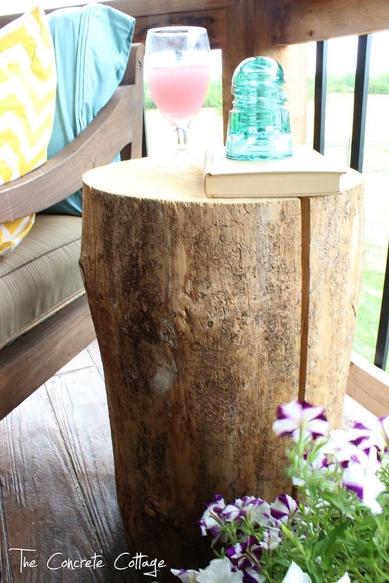 if a tree falls in the woods make an end table with it, outdoor furniture, outdoor living, painted furniture, repurposing upcycling, woodworking projects