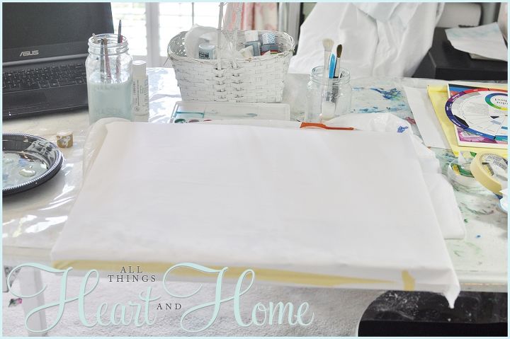diy summer watercolor pillows, crafts, I stretched my fabric over a heavy piece of cardboard