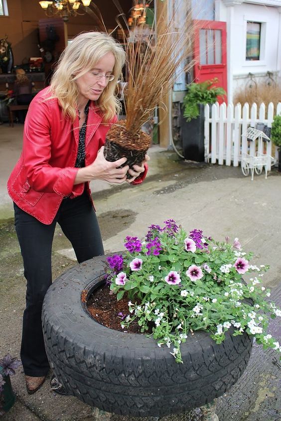 up cycled tire planter, container gardening, flowers, gardening, perennials, repurposing upcycling, Step 5 Plant complimentary Perennials and Annuals for maximum texture and colour