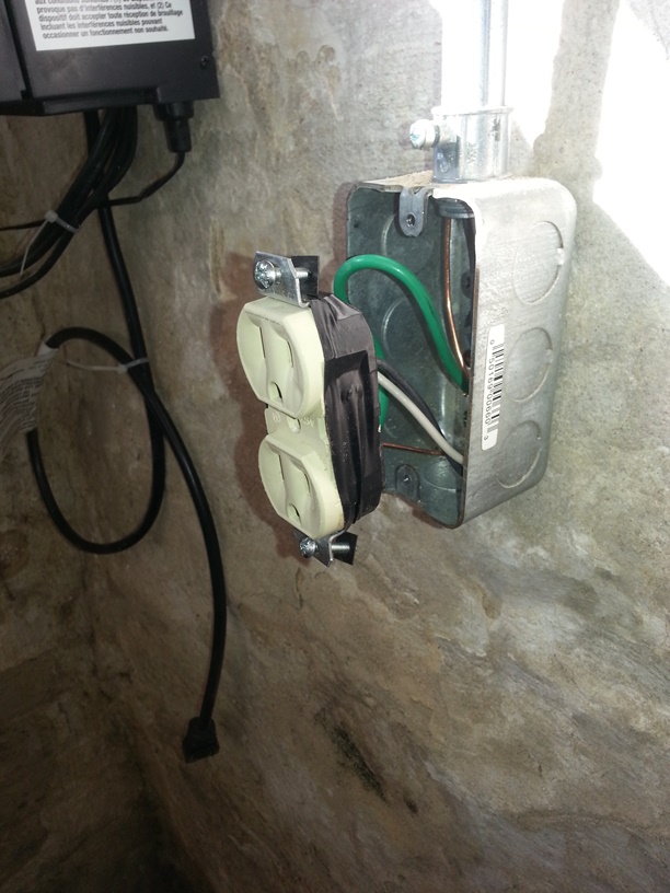 installing an electrical outlet on a masonry wall redacted, concrete masonry, electrical, lighting, wall decor, For added insurance in a metal box I wrapped the terminals with electrical tape