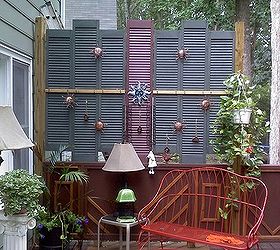 privacy on the deck, decks, outdoor living, repurposing upcycling, Old shutters at a garage sale for 2 makes a great screen on the deck