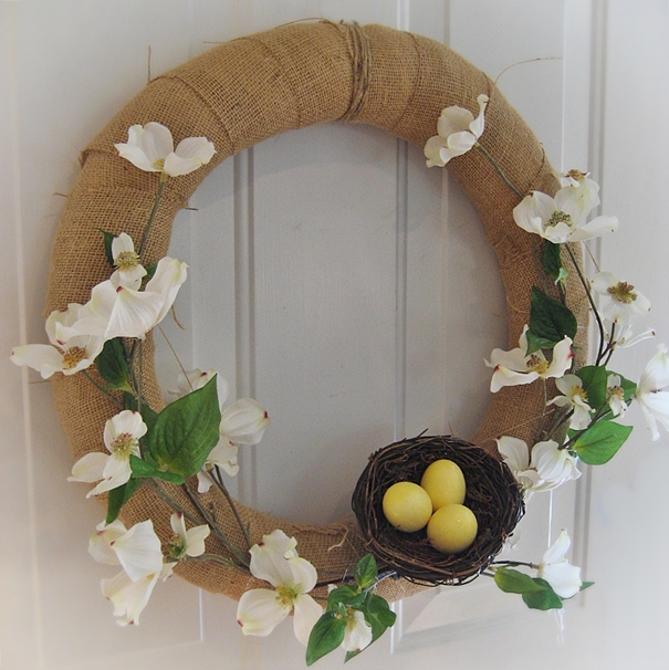 burlap and dogwood my easy and almost free spring wreath, crafts, easter decorations, seasonal holiday decor, wreaths, Total spent 3 00 for the straw form since I already had the rest of the supplies and I ll bet you do too