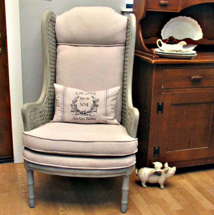 re upholstered chair using drop cloth fabric, painted furniture