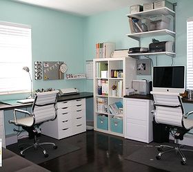 craft room simple spacious and all diy on the cheap, craft rooms, home decor, shelving ideas, storage ideas, Small but functional craft room Simply put together with hollow door table tops and IKEA pieces