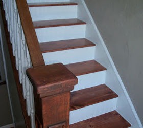 staircase makeover new treads and beadboard risers, The finished staircase Oh so much better