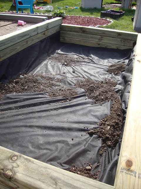 diy sandbox, 8 4x4s screwed in with landscaping fabric inside
