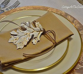 cotton on our thanksgiving table, seasonal holiday d cor, thanksgiving decorations, Lenox Eternal China with plaster leaves on napkin