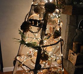 a treeless ladder christmas tree, repurposing upcycling, seasonal holiday d cor, You have no idea how bright a treeless tree when the lights go out Those branches really hold back light But not this year