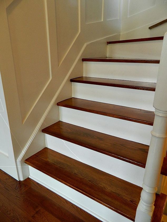 refinishing your stairs diy, diy, how to, painting, stairs, Larger Staircase refinished Shown here with Board and Batten