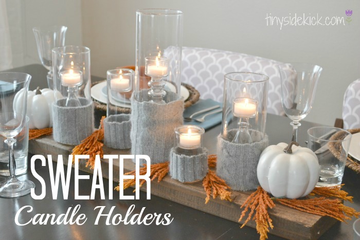 sweater candle holders for a modern fall centerpiece, crafts, seasonal holiday decor