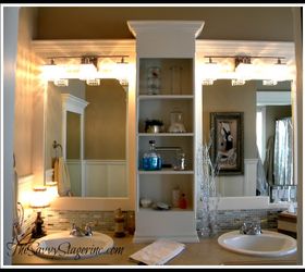 frame and add a shelf to a builder grade mirror, bathroom ideas, painted furniture, repurposing upcycling