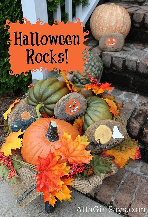 halloween rocks painted rocks make great outdoor halloween decor, chalkboard paint, crafts, halloween decorations, seasonal holiday decor, Handpainted Halloween rocks make great outdoor decor