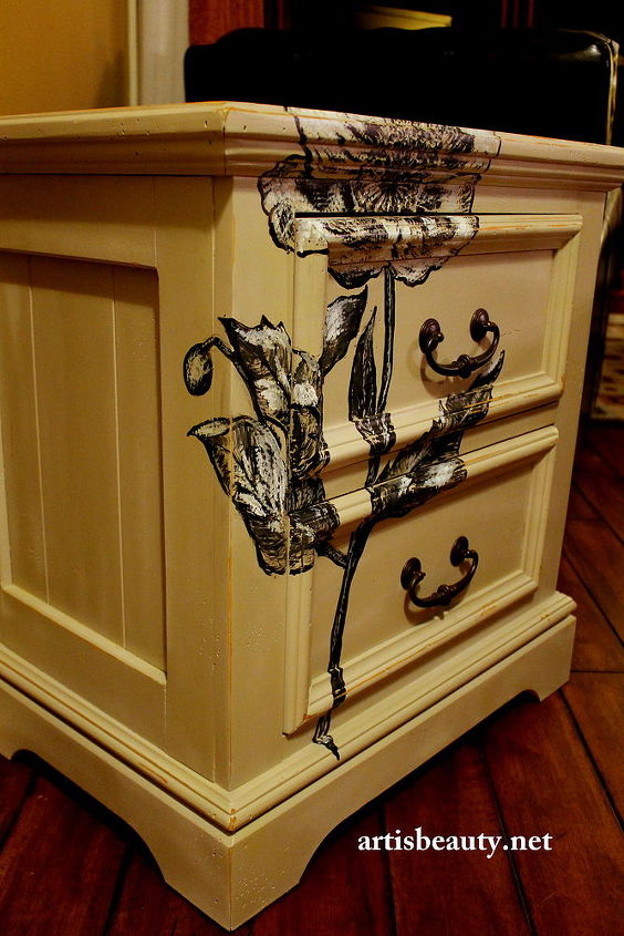 my hand painted poppy nightstand, painted furniture, my hand painted Poppy nightstand