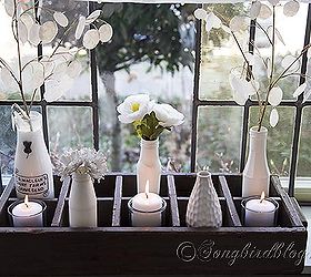i am a member of crate collectors anonymous, home decor, repurposing upcycling, White decorations in a dark wooden crate make for a classic window sill decor