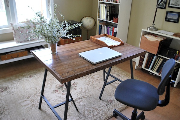 how to make an salvaged industrial style desk, diy, how to, painted furniture, repurposing upcycling, rustic furniture, woodworking projects, The clean styling of the desk helps keep the room tidy too