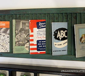 kitchen wall display, home decor, kitchen design, repurposing upcycling, Old shutter with vintage booklets