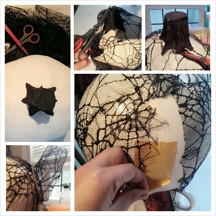 diy scary paper mache pumpkins, crafts, decoupage, halloween decorations, seasonal holiday decor, spiderweb lace