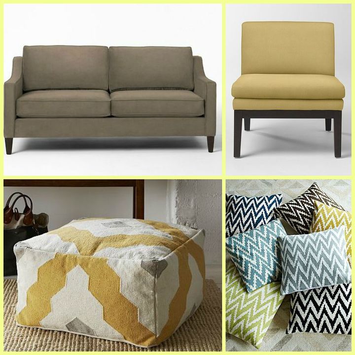 q looking for good quality small scale sofa or loveseat for living room, living room ideas, painted furniture, This is a collage I made of a living room design featuring one of the sofas I like the Paidge from West Elm