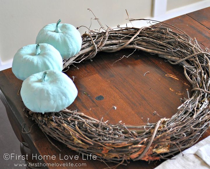 simplistic blue pumpkin and moss fall wreath, crafts, seasonal holiday decor, wreaths