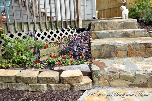 back yard makeover, diy, gardening, how to, landscape, outdoor living, To add a bit of a cottage feel we added stone steps going into the yard