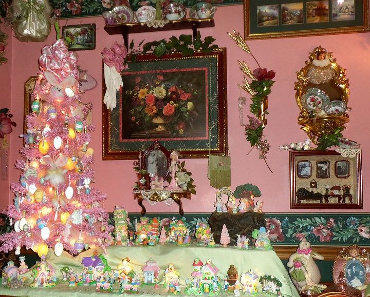 christmas in july trees decorated year round, christmas decorations, easter decorations, halloween decorations, seasonal holiday decor, Easter Tree with Bunny Village