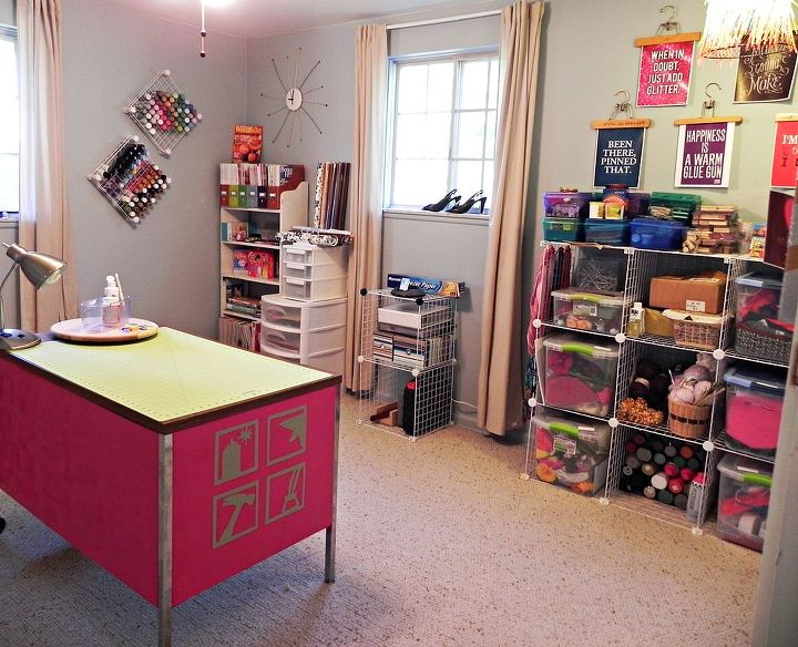 my real life craft room, craft rooms, storage ideas, My real life craft room is full of organizational tips and DIY ideas Desk tutorial will up later this week