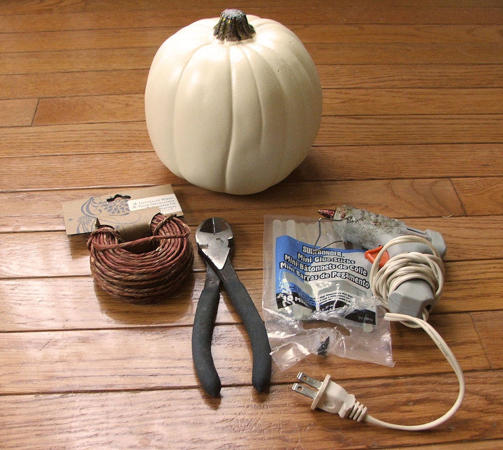 diy grapevine pumpkins, crafts, seasonal holiday decor, Foam pumpkin wire cutters hot glue wire