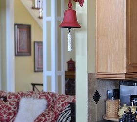 chalky finish paint red dinner bell, crafts, home decor, kitchen design, painting, I hung it on the wall between my kitchen and living room It can be enjoyed from both rooms