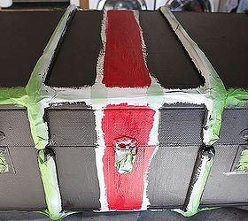 new look for an old steamer trunk, crafts, decoupage, painted furniture, I painted the center red and the rest of the trunk black latex