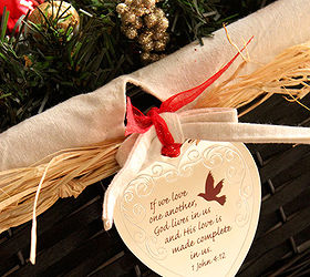 quick and easy holiday centerpiece, seasonal holiday d cor, wreaths, Hang a sentimental ornament from the edge of the basket and give as a gift