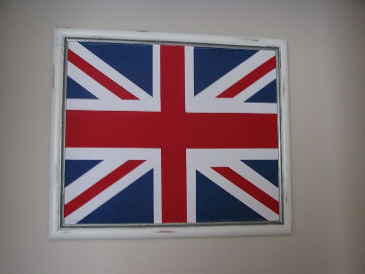 make your own wall art using tea towels or fabric, crafts, repurposing upcycling, Union Jack tea towel this canvas is popped into an 8 frame bought at St Vincents and painted white with silver hilites