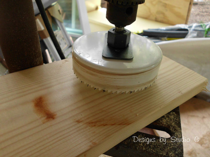 using a hole saw in a drill press, diy, how to, tools, woodworking projects