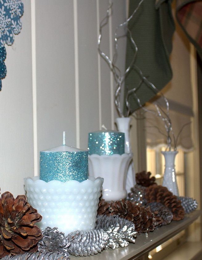 january mantel ice blue white and silver with glitter, seasonal holiday d cor, wreaths, A pretty mantel is such a pleasure to see after a long day at work