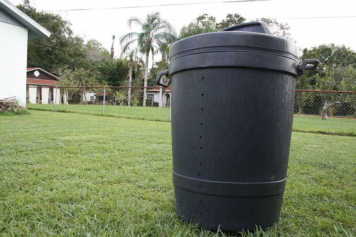 diy trash can compost bin, composting, gardening, go green, There you have it A simple quick DIY compost bin You can secure the top of the bin with bungee cords and roll it on it s side OR you can take a shovel and mix it every few days to get things moving along