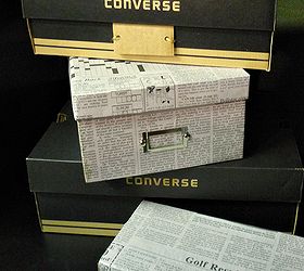 cover shoeboxes with newspaper for stylish frugal storage, crafts, decoupage, Stylish but frugal storage