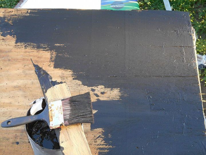 more work on my old shed the roof leaked like a sieve, diy, home maintenance repairs, outdoor living, roofing, I decided to use the latex black top sealer we already had to fill to cover and smooth the entire roof