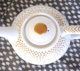 diy gold dotted servingware in under 5 minutes, crafts, This gold dotted and chevron handled teapot was decorated in under 5 minutes