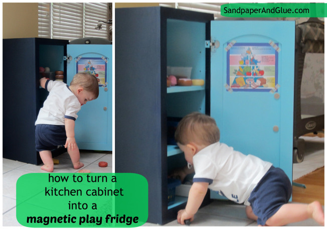 kitchen cabinet turned play fridge, diy renovations projects, repurposing upcycling, Old kitchen cabinet is now an interactive play fridge