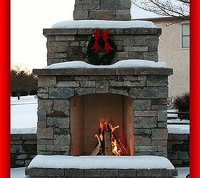 custom outdoor fireplace, fireplaces mantels, outdoor living, Isokern Magnum fireplace faced with Techo Bloc Mini Creta wall block in Champlain Gray