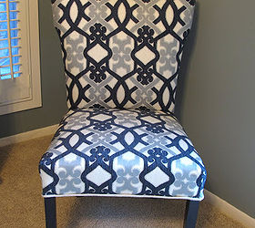 how to recover a parsons style chair, reupholster, I just recovered the front and when I was done I hammered the back panel back onto the chair