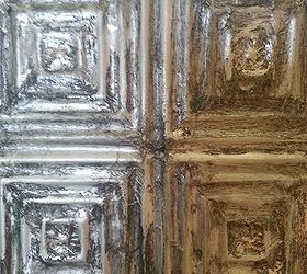 aluminum foil vintage tiles and drop stenciling with venetian plaster, chalk paint, paint colors, painting, wall decor, Vintage looking tiles made out of Aluminum Foil with glaze