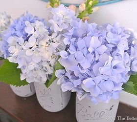 super easy painted mason jars with flowers, crafts, flowers, gardening, home decor, mason jars, Cut hydrangeas don t tend to last long but dipping the actual petals in water helps since the flower uses its petals to absorb water plus you can add the spice Allum to the water
