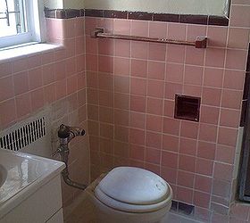 pink bathroom in rented apartment what to do, It s a dried grout party in my bathroom all over the walls