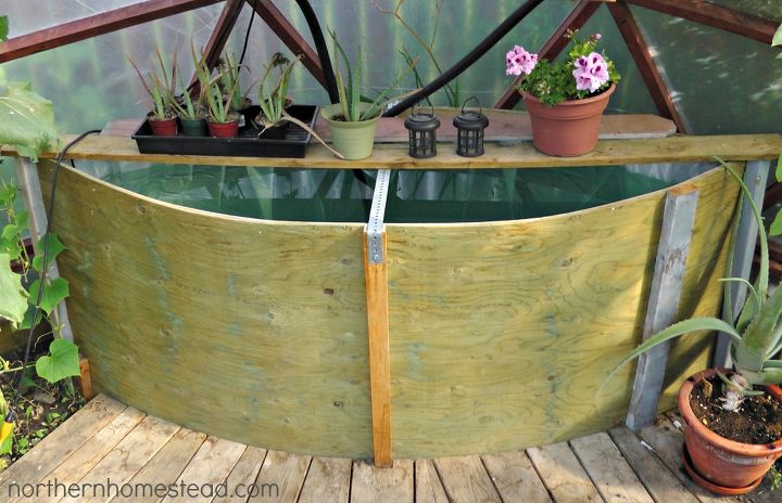 geodome greenhouse water tank, gardening, go green, We built the tank out of two 4 x 8 sheets of plywood