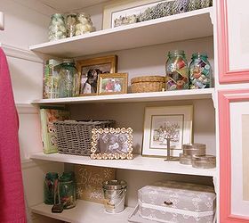 organizing a closet by using what you already own, closet, organizing, My revamped closet shelves now store crafting supplies in a pretty and organized fashion