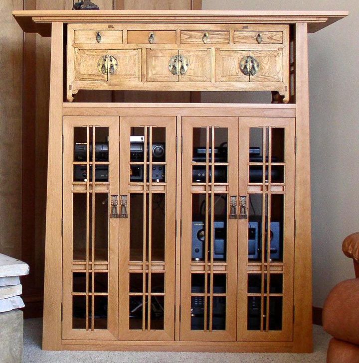 heistand designs and woodwork, products, woodworking projects, An Arts and Crafts Style Media Cabinet with an Oriental Chest