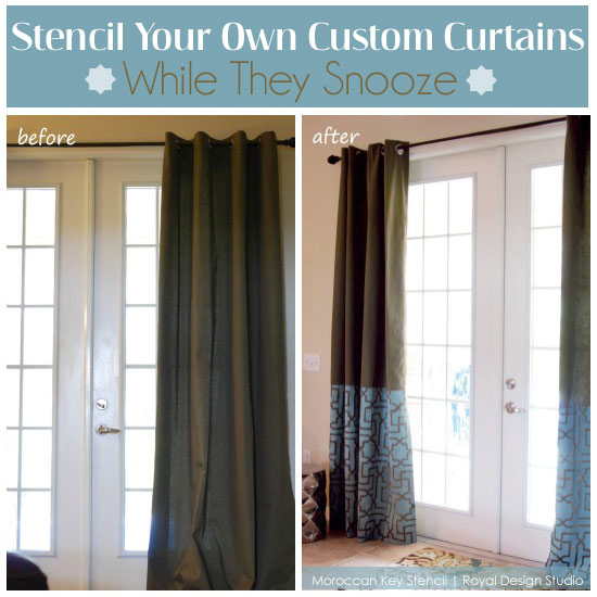 how to stencil moroccan inspired pattern ideas for curtains, home decor, painted furniture, reupholster, window treatments, How to stencil unique curtains and drapes using our Allover Pattern Stencils
