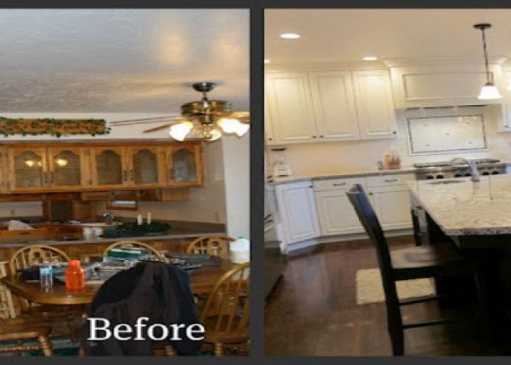 an amazing kitchen transformation, hardwood floors, home improvement, kitchen backsplash, kitchen design, kitchen island, Before L After R