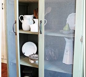 old armoire to kitchen pantry, home decor, painted furniture, rustic furniture, The screened doors really give this old piece a new fresh look