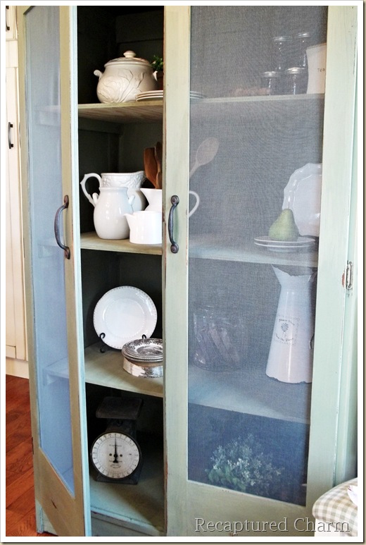 old armoire to kitchen pantry, home decor, painted furniture, rustic furniture, The screened doors really give this old piece a new fresh look